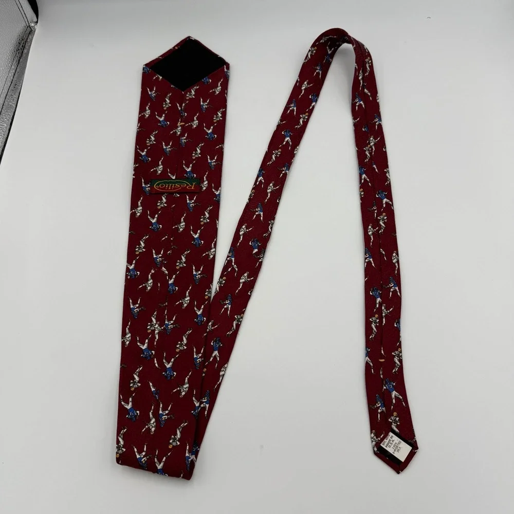 Vintage Resilio Burgundy Sports Tie – Football Players in Action, Made in USA‎